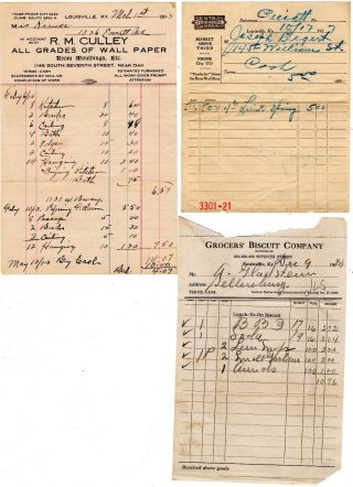 3 Louisville Kentucky Early Receipts Grocers Biscuit Culley Central Furnishings