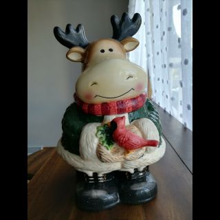Moose With Cardinal Ceramic Cookie Jar 11.  5 " Tall By Atico.