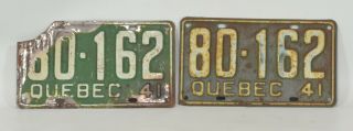 1941 Quebec License Plate Pair 80 162 - - As Found