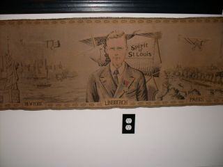 Vintage 1920s Charles Lindbergh Spirit Of St Louis Flight Commemorative Tapestry