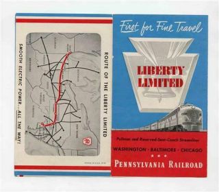 Pennsylvania Railroad Liberty Limited Name Train Brochure 1954 Route Map