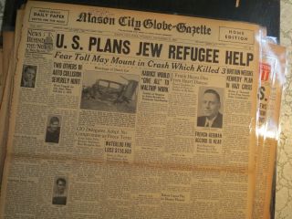 Jewish History Newspaper 1938 U.  S.  Plans Jew Refugee Help Germany Crisis British