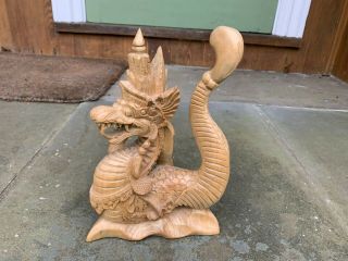 Dragon Statue Hand Carved Wood Sculpture From Bali,  Indonesia - 8 " Tall