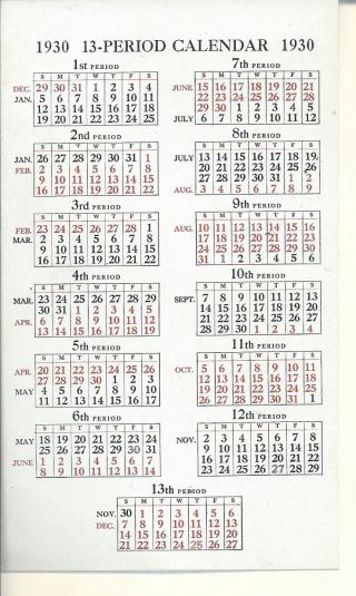 Ae - 046 - Kodak Company 1930 13 - Period Calendar Card Employees Vintage