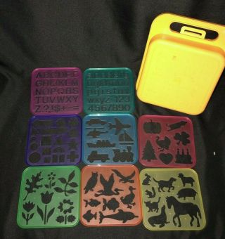 Tuppertoys Tupperware 8 Stencils W/ Case Lunch Box Animal Shape Letters Holiday