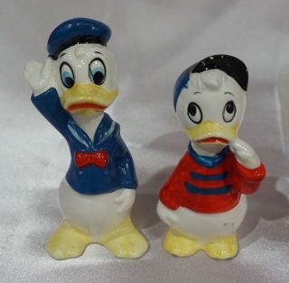 Vintage Walt Disney Donald Duck And Nephew Salt And Pepper Shakers Japan