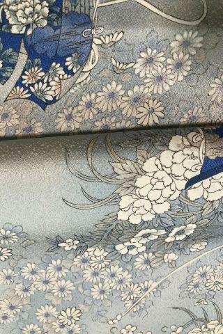 @@ 130 cm Japanese vintage kimono silk fabric/ smooth silk/ white & blue J652 5