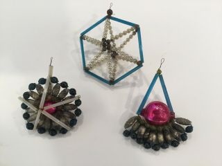 3 Antique/vintage Mercury Glass Bead Wire Christmas Tree Ornaments