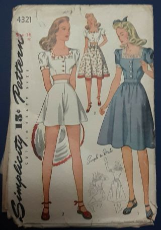 Vintage 40s Simplicity Skirt,  Shorts,  And Top Pattern Size 14 Bust 32