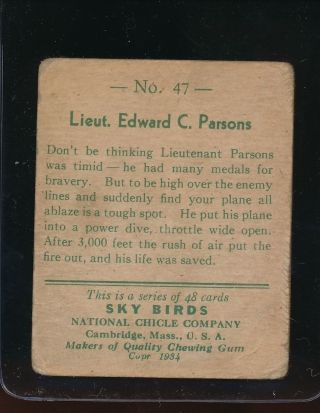 1933 NATIONAL CHICLE SKY BIRDS LT.  EDWARD C.  PARSONS GOOD 47 MULTI CREASES 1715 2