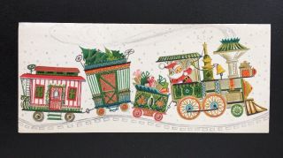 Vintage Hallmark Slim Jim Christmas Card Santa Claus Riding Train