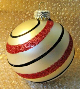 Vintage? Round Jumbo 4 " Glass Halloween Ornament Glitter Black Red Circles