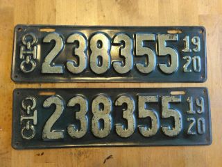 1920 Vintage Ohio License Plate Matching Pair 238355