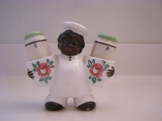 Vintage Black Americana Cook Salt And Pepper Shakers Holder Figurine