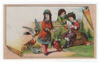 Victorian Greeting Card,  Girls With Birds