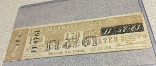 1862 Antique Delaware State Lottery Ticket Civil War Period