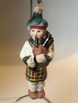 Scottish Bagpiper Glass Christmas Ornament Made In Germany 5 1/2 " Hand Painted