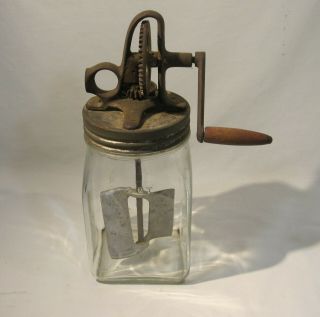 Antique Glass Jar Butter Churn 2 Quart Metal Paddles
