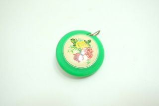 Vintage Western Germany Sewing Cloth Tape Measure With Flower Decoration Green