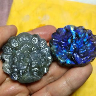 2pc Natural Labradorite Crystal Hand Carved Peacock 50g