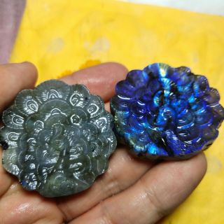 2pc Natural labradorite crystal hand carved peacock 50g 2