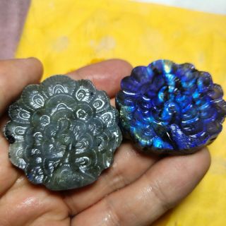 2pc Natural labradorite crystal hand carved peacock 50g 3