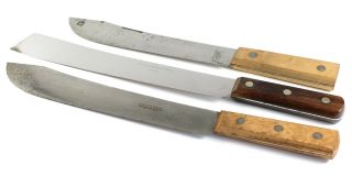 3 Very Large Vintage Kitchen Butcher Knives: Lamson,  L F & C,  Village Blacksmith
