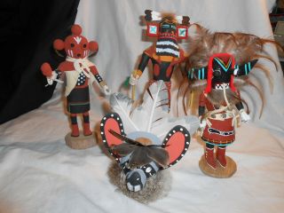 3 - Native American Kachina Dolls & 1 - Head Mask