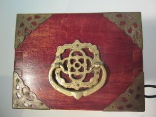 Vintage Chinese Jewelry Box Chest,  Cherry Wood,  Brass and Jade 4