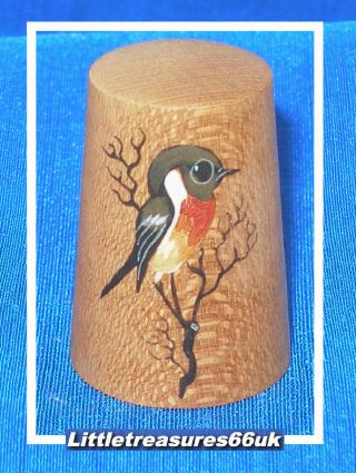 Turned Wood Hand Painted Robin Thimble.