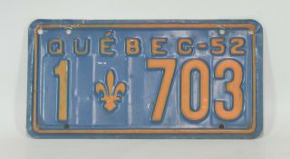 1952 Quebec License Plate 1 703 - - As Found