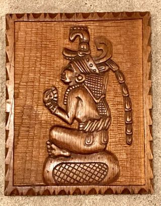 Vintage Honduras Hand Carved Wood Wall Art,  Mayan Figure With Headdress,