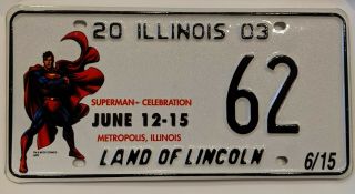 Illinois License Plate Superman 2003 Metropolis Dc Comics