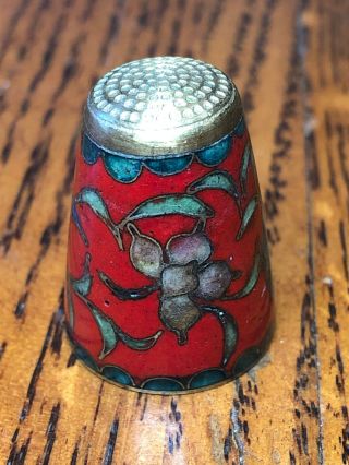 Thimble Cloisonne Brass And Red Enamel Background With Blue And Gold Butterfly 3