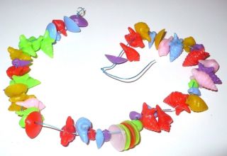 VINTAGE 1960 ' S/70 ' S COLORFUL HARD PLASTIC SEASHELLS BEADS CRAFT JEWELRY NECKLACE 2
