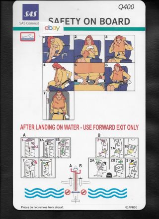 Sas Scandinavian Airlines Commuter Bombardier Q - 400 Safety Card 4/1/2000
