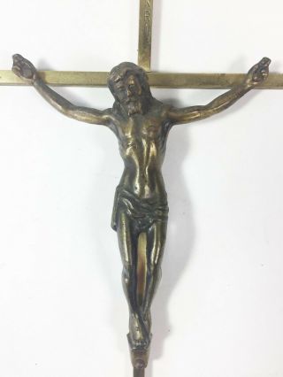 Vintage Brass Jesus Cross Crucifix Inri Wall Hanging Religious Holy Figurine