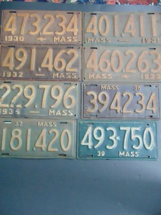 8 Vintage Massachusetts License Plates 1930 