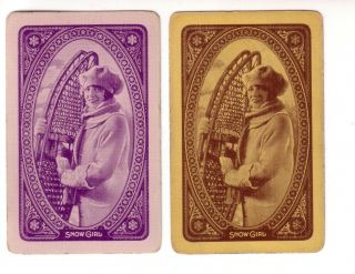 Named Pair Vintage Ladies - - Snow Girl - - Linen Swap Playing Cards