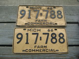 1966 66 Michigan Mi Farm Commercial License Plate Tag Buy It Now Pair