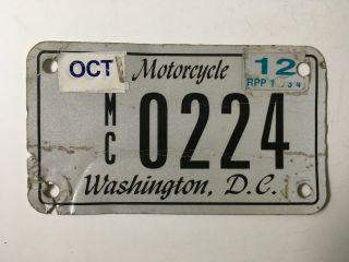 2012 Washington Dc Motorcycle License Plate District Of Columbia Flat Variety