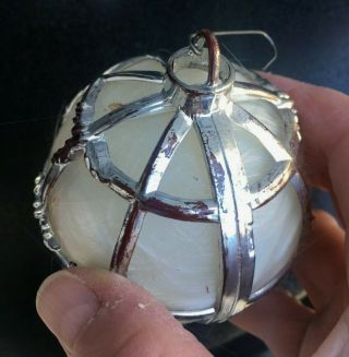 Vintage plastic Bradford Christmas ornaments filagree ball cage with angel hair 3