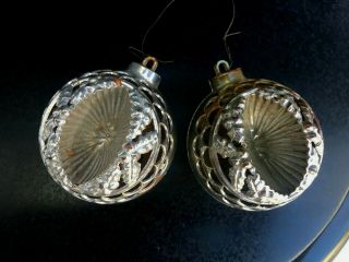 Vintage plastic Bradford Christmas ornaments filagree ball cage with angel hair 4