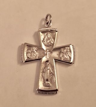 Vintage Theda Sterling Silver 1 7/16” Ornate Christian Cross Medal
