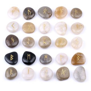 Natural Engraved Chakra River Stones Rune Stones Set With Velvet Pouch