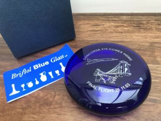 Bristol Blue Glass Paperweight,  Concorde Final Flight 2003,  Boxed 734/1000
