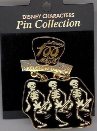 Disney 100 Years Of Magic Skeleton Dance Silly Symphonies Dangle Le Pin & Card