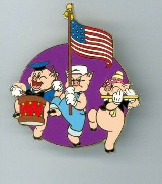 Disney Patriotic 3 Three Little Pigs Fife & Drum Corp Flag Le 250 Pin