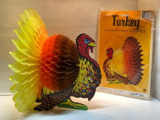 Vintage Turkey Madras Art Tissue Centerpiece Thanksgiving Honeycomb Beistle 12”