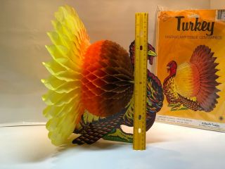 Vintage Turkey Madras Art Tissue Centerpiece Thanksgiving Honeycomb Beistle 12” 3